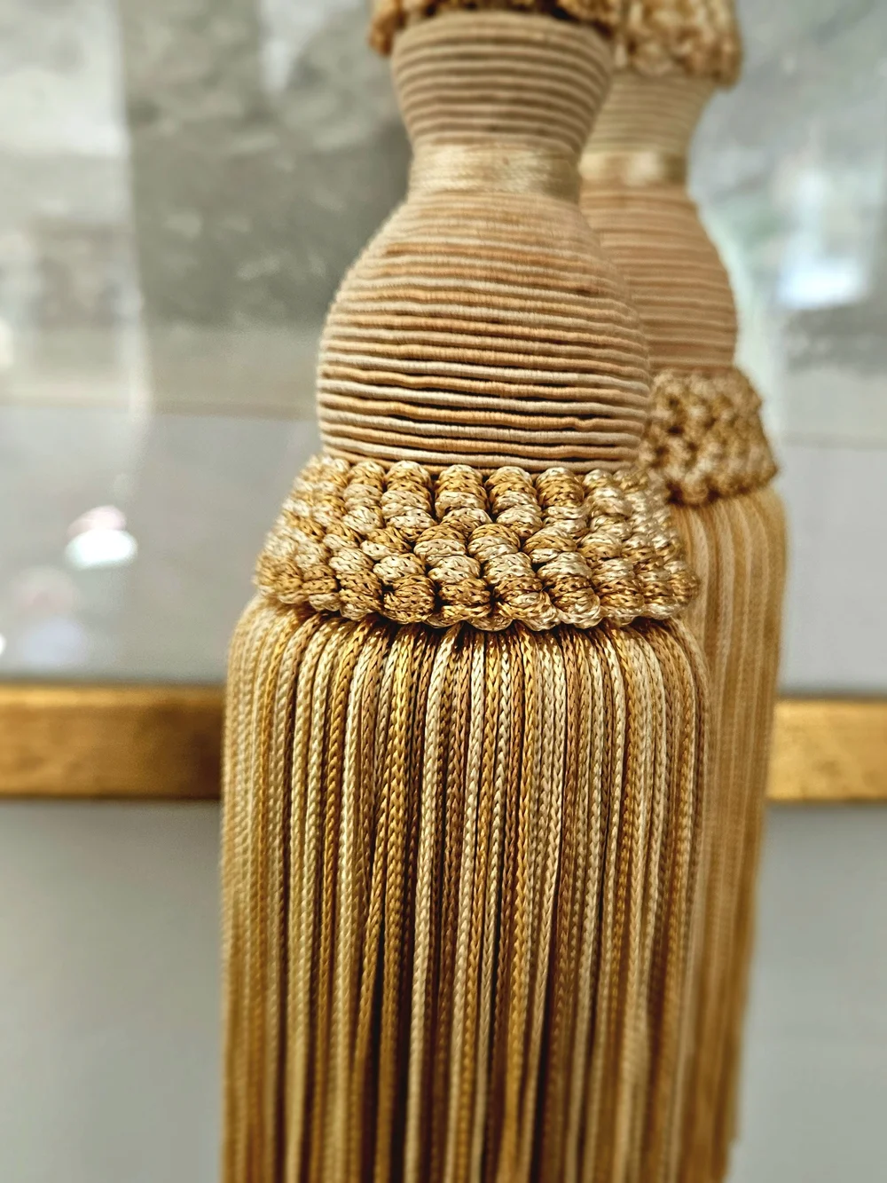 Vintage Gold Braided Rope Curtain Tiebacks Pair Large Tassel Drapery Holdbacks